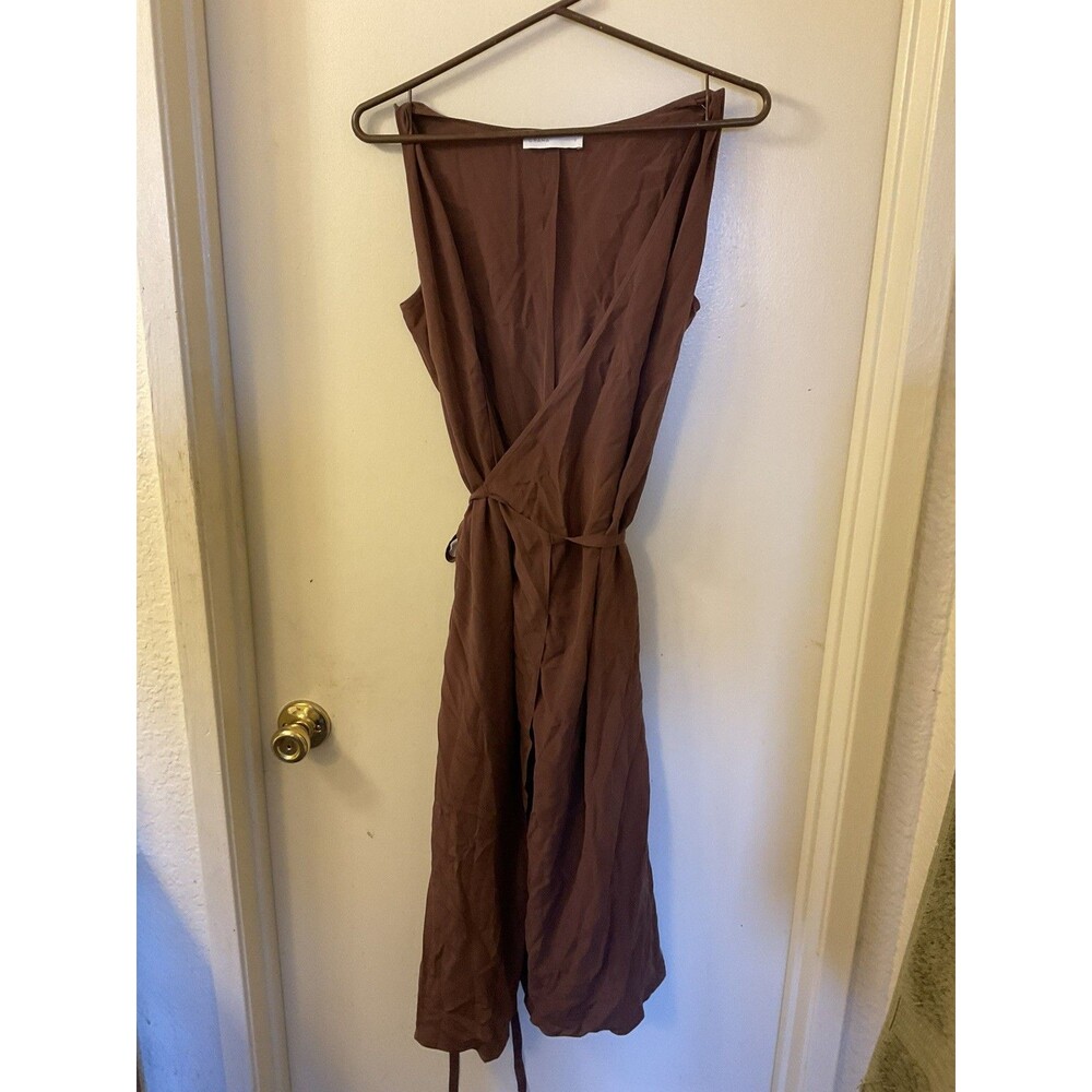 Everlane Sleeveless Wrap Jumpsuit Brown Size 6 European Luxe Viscose Wide Leg